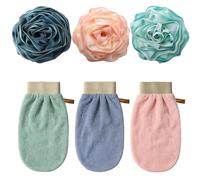 TenaLucy 3 Pièces Gant Exfoliant Corps Fleur de Douche Lavable, Respirantes Gant Gommage Corps, Douces Gants Exfoliants pour le Corpss, Douce Fleur Douche, Sans Odeur Gants Exfoliants pour Homme Femme