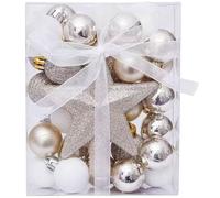 TenaLucy 30 Pièces Boules de Noel avec 10M Fil d'or, Boule Noel Set avec Étoile Scintillante au Sommet de l'arbre, Pendentif Ornements Fête de Christmas Décoration de Vacances(Or & Blanc)