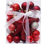 TenaLucy 30 Pièces Boules de Noel avec 10M Fil d'or, Boule Noel Set avec Étoile Scintillante au Sommet de l'arbre, Pendentif Ornements Fête de Christmas Décoration de Vacances(Rouge & Or)