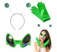 TenaLucy Alien Costume,Alien Lunettes de Soleil Avec Lentilles Arc-en-Ciel Extraterrestres Gants Court de Soirée de Coude Serre-Tête Vert avec 2 Boules Rondes,pour Fête,Carnaval,Halloween,Cosplay