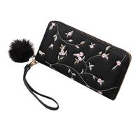 TenaLucy Fleuri Porte Carte Femme, Fermeture Eéclair Porte Monnaie, Broderie Portefeuilles et Porte-Cartes, Souple Petit Portes Monnaie Femme pour Permis de Conduire Cartes Pièces de Monnaies (Noir)