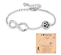 TenaLucy Fußball Unendlichkeitsarmbänder, Bracelet Football Réglable Acier Inoxydable, Bracelet Homme Football, Cadeau Femme Homme Porte Bonheur für Fußballfans Accessoire Equipe de Footboll (Argent)