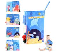 TenaLucy Livre Tissu Bébé Eveil,Livre Bebe Livres D'éveil Livre Sensoriel Doux Froissé,Livre Tissu Bébé Eveil Livre Bebe Jouet de Livre Tissu Suspendre,pour Cadeau de Naissance Fille Garçon(Océan)