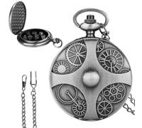TenaLucy Mini Dés DND,Lot de Mini Dés DND Mini Jeu de Dés DND Coquille de Montre de Poche Steampunk avec Engrenages 7 Dés Polyédriques D&D en Métal Dés Jeu de Role(Argent Foncé)