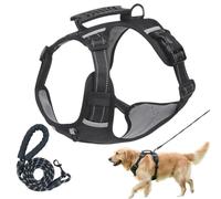 TenaLucy Résistant à l'usure et Respirant Harnais Chien, avec Bandes Réfléchissantes Harnais pour Chiens, Noir Facile à Mettre Harnaise Y Réglable Harnaise Anti Traction pour Chien Moyen Grand (L)