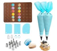 TenaLucy Tapis de Cuisson pour Macarons,39 * 29cm Tapis pour Macarons Silicone 48 Puits Tapis de Cuisson Silicone,kit patisserie avec 2 Poche À Douille Patisserie,12 Douilles,2 Grattoirs À Gâteaux