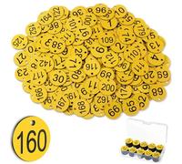 Tenare 1-200 Étiquettes de Numérotée en Plastique Numéros de Table Petites Étiquettes d'Identification Étanches avec Trou pour Vestiaire Café Restaurant Casier Hôtel, sans Porte-Clés (Jaune)