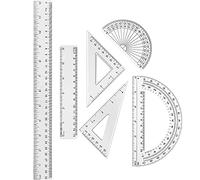 Tenare 1 ensemble de mathématiques en plastique transparent comprenant rapporteur et règles triangulaires 30,5 cm et 15,2 cm, géométrie droite, outil de mesure pour l'école, le bureau, la maison