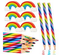 Tenare 18 Crayons de Couleur Arc-en-Ciel 18 Gommes Colorées en Caoutchouc Crayons Arc-en-Ciel de Couleur 4 en 1 Gomme à Effacer 2B Douce Flexible pour Enfants Adults Artiste École Maison DIY