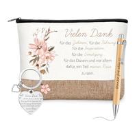 Tenare 3 Pièces Coffret Cadeau d'Adieu et Remerciement pour Collègues Employés Trousse à Maquillage avec Inscription Stylo à Bille Porte-Clés(Vielen Dank für das Zuhören)