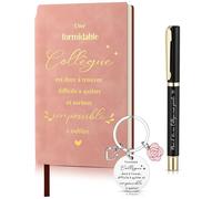 Tenare 3 Pièces Set Cadeau pour Collègue de Travail Femme A6 Carnet de Notes en Cuir Porte-Clés Fleur Stylo Noir Cadeau Collègue pour Adieu Changement d'Emploi Départ Retraite Merci Anniversaire Noël