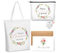 Tenare 5 Pièces Cadeau de Remerciement Nounou Cadeau pour Nounou Tote Bag avec Petite Pochette Porte-Clés Merci Carte de Remerciement avec Enveloppe Cadeau pour Nounou Fin de Contrat Anniversaire