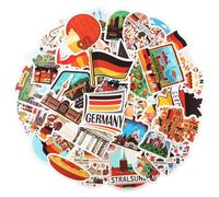 Tenare 50 Pcs Autocollants Allemagne pour Scrapbooking Autocollants Voyage Berlin Résistants à l'Eau pour Scrapbooking Valise Journal Gourde Ordinateur Portable Bagages Guitare Skateboard Vélo