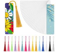 Tenare 80 Pièces Marque-Page Vierge de Sublimation Signet DIY en Aluminium Métal de Transfert de Chaleur avec Trou et Glands Colorés pour Artisanat, Marque-Pages à Glands, Impression Recto