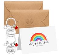 Tenare Cadeaux d'Appréciation des Enseignants 2 Porte-Clés Enseignants Gravés 2 Carte de Voeux Gracias por Todo 2 Boutons Cœur Enveloppe Cadeau d'Adieu pour Éducateurs Jardin d'Enfants Baby Sitter
