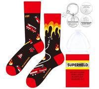 Tenare Cadeaux pour Pompiers Chaussettes Amusantes pour Hommes Porte-Clés avec Trèfle Porte-Bonheur Pompier Carte de Vœux avec Enveloppe pour Héros Service de Secours Cadeau pour Anniversaire Noël