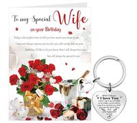 Tenare Lot de 3 cartes d'anniversaire pour femme avec enveloppe et porte-clés pour femme, pour anniversaire de mariage, Saint-Valentin, âme sœur, épouse, joyeux anniversaire