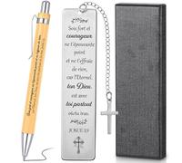 Tenare Set de 2 Pièces Cadeau Religieux Marque Page Chrétien Marque-Pages Religieux Stylo Chrétien Stylo Bible en Bois avec Boîte Cadeau Bible pour Femme Homme de Noël Nouvel An Anniversaire Baptême