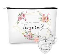 Tenare Set de 2 Pièces Cadeau Témoin Inclure Sac Cosmétique et Porte-Clés Veux-Tu Être Ma Témoin? Cadeau Témoin de Mariage Demande de Mariage Demoiselle d'Honneur