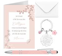 Tenare Set de Cadeaux Collègues de Travail Porte-Clés Stylo à Bille Carte avec Enveloppe Cadeau d'Adieu, Départ, Remerciement, Retraite, Noël pour Collègue Employés