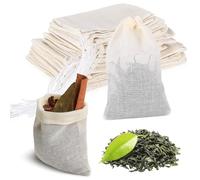 Tenbrachian 35 Sachet The a Remplir, Sachets en Mousseline de Coton, Filtre à Thé en Tissu Réutilisable, Sachet de Thé à Remplir, Sachet Tissus a Remplir avec Cordon, Sachets d'épices pour Cuisine