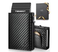 TENBST Porte Carte | Portefeuille en Cuir Carbone Bloquant RFID | Etui Carte Bancaire Anti Piratage | Porte Monnaie avec Billets et Poche | Cadeau - Noir