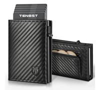 TENBST Porte Carte | Portefeuille en Cuir Carbone Bloquant RFID | Etui Carte Bancaire Anti Piratage | Porte Monnaie avec Billets et Poche | Cadeau - Noir