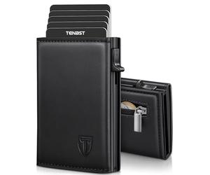 TENBST Portefeuille Homme en Cuir, Porte-Cartes avec Blocage RFID, 8 Porte Carte Crédit, Porte Carte Bancaire avec Compartiment à Billets et Poche à Monnaie - Boîte Cadeau