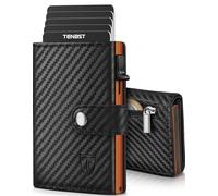 TENBST Portefeuille Homme en Fibre de Carbone | Porte Carte Bancaire Homme avec Blocage RFID | Portefeuilles avec Compartiment à Billets & Monnaie | Porte-Cartes de Crédit Bancaire Anti (Noir- Orange)