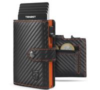 TENBST Portefeuille Homme en Fibre de Carbone | Porte Carte Bancaire Homme avec Blocage RFID | Portefeuilles avec Compartiment à Billets & Monnaie | Porte-Cartes de Crédit Bancaire Anti (Orange- Noir)