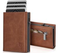 TENBST Portefeuille Homme Mince avec RFID et Éjecteur - Porte-Monnaie Étui pour 8 Cartes/Billets/Pièces 80% Plus Mince - Aluminium Cuir Synthétique en Boîte Cadeau
