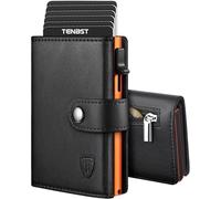 TENBST Portefeuille Homme | Porte Carte Bancaire Homme avec Blocage RFID | Portefeuilles avec Compartiment à Billets & Monnaie | Cadeau Homme (Noir- Orange)