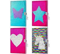Tenceur Lot de 4 carnets de Saint Valentin en forme de cœur avec serrure et clé réversibles à paillettes roses Journal de voyage Journal de voyage Journal secret pour l'école, les fêtes