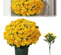 Tencipeda Artificial Sunset Mums, Artificial Mum Bush for Outdoors Fall Faux Flower Decor for Outside Home Indoor Planter (Yellow,15 Bundles)