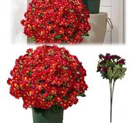 Tencipeda Artificial Sunset Mums, Artificial Mum Bush for Outdoors Fall Faux Flower Decor for Outside Home Indoor Planter (Red,20 Bundles)