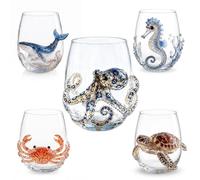 Tencipeda Blue Ringed Octopus Glassware, 3D Octopus Stemless Wine Glass, Marine Animal Drinkware For Coastal Home Bar Decor (5 Pcs)