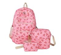 Tencipeda Bow Backpack 3 Piece Set, Coquette Backpacks Cute Kawaii Daypack for School Travel College Daily Use (Rose Red)
