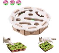 Tencipeda Cat Nail File Enrichment Box, Cat Scratch Puzzle Box, Self Play Fun Exercise Hide Seek Moving Cats Toy for Bored Cats Encourages Hunting Instincts (White Circle)