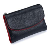 Tencipeda Classic Unisex Pebble Leather Wallet, Sturdy Durable Fashionable and Versatile Make You Feel Confident and Style Every Time You Go Out (Black with Red)