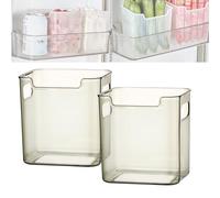Tencipeda Freezer Storage Bins, Clear Freezer Storage Bins for Bottom Freezer, Stackable Plastic Organizer with Handles, Side Door Vertical for Kitchen, Pantry, Cabinet (S*2,Coffee)