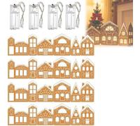 Tencipeda Gingerbread Village Magic, Gingerbread House Cardboard Cabinet Topper Farmhouse Rustic Table Gift 2 Gingerbread House Cardboards + 1 String Light for Kitchen Living Room (4 sets)