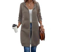 Tencipeda Long Hoodies for Women Zip Up, Casual Knee Length Hoodie for Women, Long Fleece Hoodies Frost-Defying (Light Brown,S)