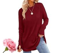 Tencipeda Marayen Tunic, Marayen Womens Tunic for Leggings, Long Sleeve Thumb Hole Shirts Crew Neck Long Sleeve Shirts (Wine Red,Grand)
