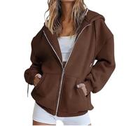 Tencipeda Oversized Zip Up Hoodie for Women, Fashion Cute Women's Zip Up Sweatshirt Perfect for Lounging Shopping Coffee Dates Or Campus Life (Dark Brown,M)