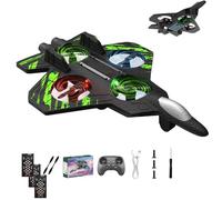 Tencipeda Rc Jet, Rc Stunt Fighter Jet Toy for Kids with 360° Flips & LED Lights, Foam Remote Control Airplanes Stunt Roll Airplane Toy Gifts for Kids Boys (Three Battery,Green)