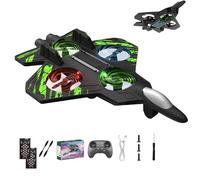 Tencipeda Rc Jet, Rc Stunt Fighter Jet Toy for Kids with 360° Flips & LED Lights, Foam Remote Control Airplanes Stunt Roll Airplane Toy Gifts for Kids Boys (Two Battery,Green)