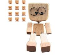 Tencipeda Shaking Wooden Man for Dashboard, Charming Little Wooden Figure That Sways with 12pcs Magnetic Expressions Car Dashboard Decor Gifts (Yellow,1 Set)