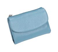 Tencipeda Unisex Pebble Leather Wallet - Double Zipper Coin Pockets, 5.3" Travel Slim Mini Leather Card Holder (Linen Blue)