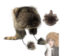 Tencipeda Windproof Racoon Coonskin Plush Hat, Adjustable Winter Warm Cute Raccoons Plush Hats, Both Men and Women (Gray,m)