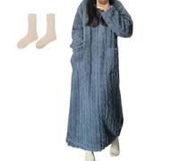 Tencipeda Winter Coral Velvet Home Clothes, Women's Winter Velvet Robe, Velvet Nightgowns for Women (Blue,L)